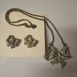Brooks brothers bow necklace and earrings matching set gold & silver detail